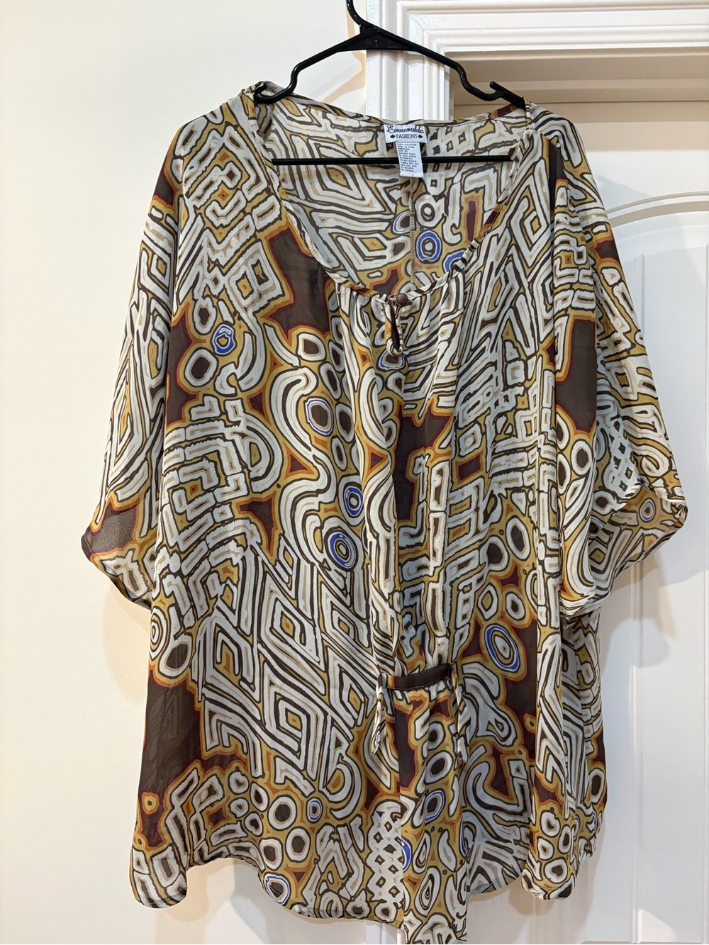 Emerald Fashion Abstract Geo Tie-Front Tunic - Brown/Beige/Gold